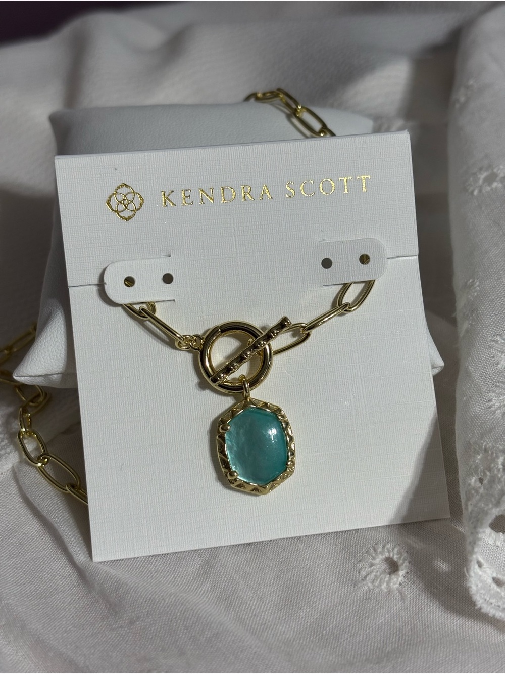 Kendra Scott Gold Chain Necklace with Teal Pendant